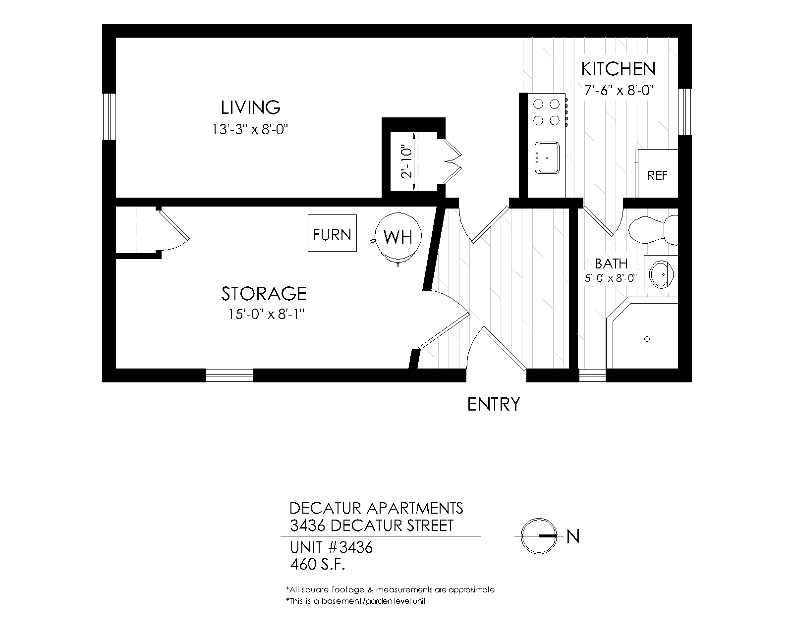 Floor plan for studio, 1 bath, 460 sqft